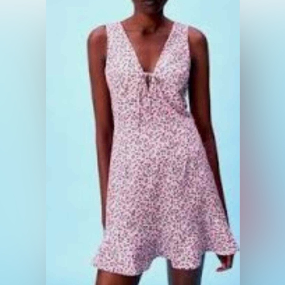 Zara Ditsy Floral Linen Blend‎ Smocked Mini Dress Size Small NWOT
